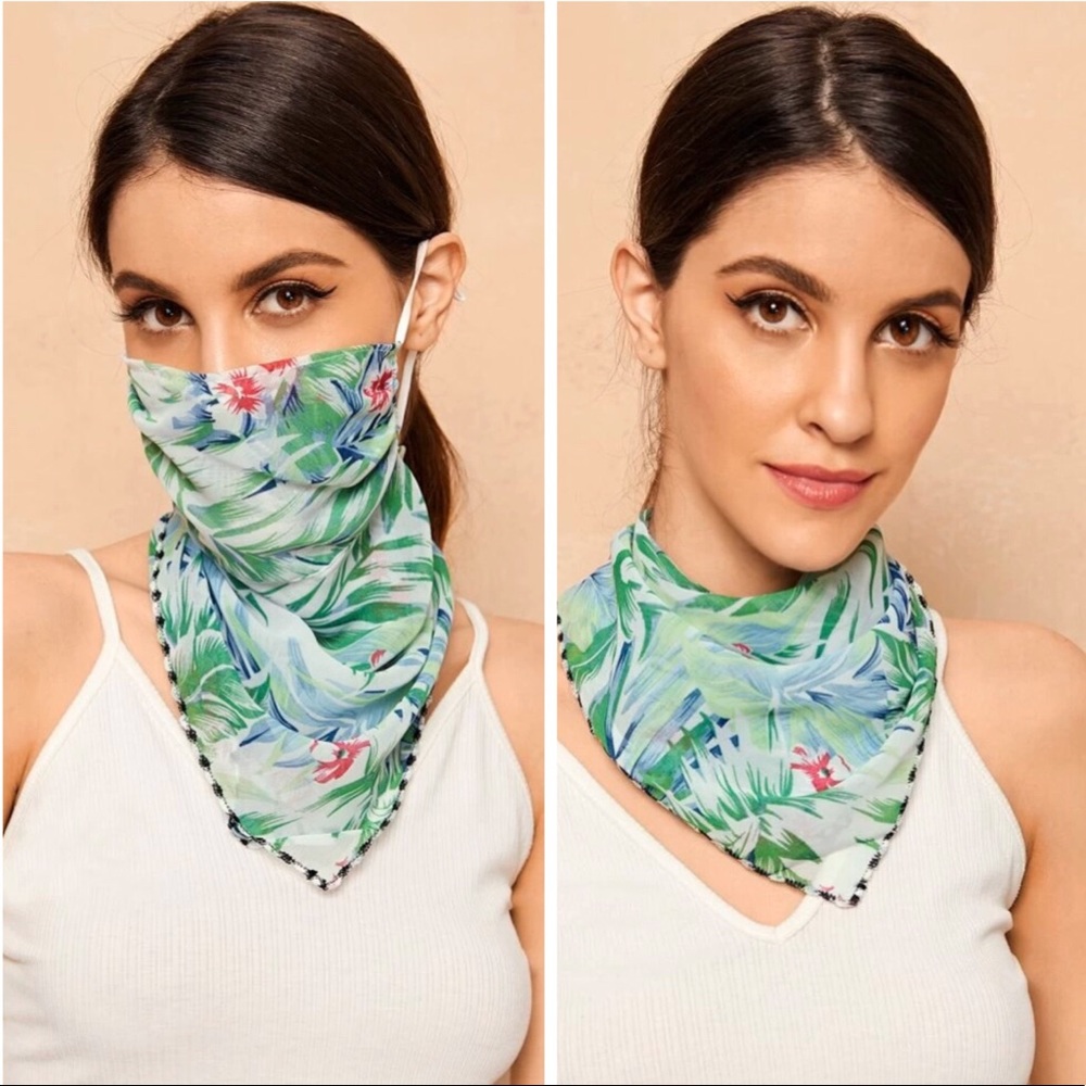 RESTOCKED Leaf Print Scarf Face Mask